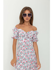 Сукня максі з софту з короткими рукавами PLA-0525 Білий Рожевий XS Білий+рожевий