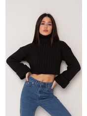 Светр в'язаний вільний вкорочений однотонний KOF-05-5786 Чорний one size