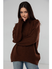Светр в'язаний вільний однотонний KOF-210216 Коричневий one size