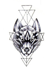 Боді-арт T-074 Вовк геометрія Тимчасові тату