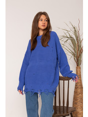 Светр в'язаний рваний KOF-4385 Синій one size