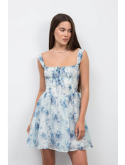 Сукня з віскози напівприталена PLA-107 S Молочний + блакитні квіти Молочний Молочний + блакитні квіти S