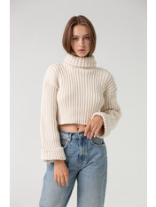Светр в'язаний вільний вкорочений однотонний KOF-05-5786 Молочний one size