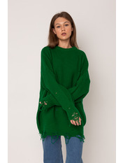 Светр в'язаний рваний KOF-4385 Зелений one size