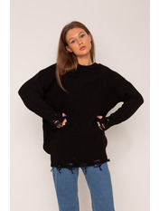 Светр в'язаний рваний KOF-4385 Чорний one size