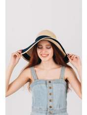 Широкополий капелюх SHL-1904 яя_Пісочний+синій яя_54-56 Бежевий