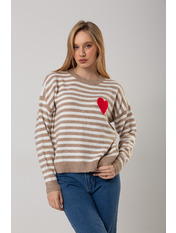 Светр трикотажний прямий з принтом в смужку KOF-223011 Бежевий Білий Біло-бежевий one size