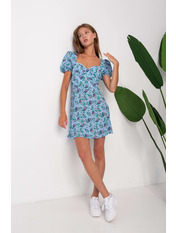 Сукня міні з віскози з короткими рукавами PLA-85166 Блакитний. Синій S