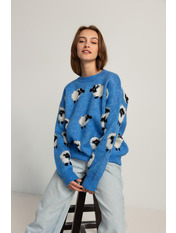 Светр трикотажний прямий з принтом KOF-3546 one size Синій+білий Синій Білий