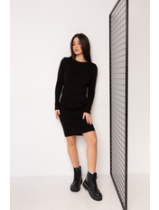 Сукня міді трикотажна приталена з довгими рукавами PLA-6366 Чорний One size