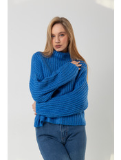 Светр в'язаний прямий з крупною в'язкою однотонний KOF-2271373 Синій one size