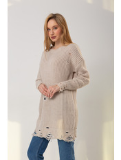 Светр в'язаний прямий рваний однотонний KOF-1171 Бежевий one size