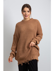 Светр в'язаний рваний KOF-4385 Бежевий Темно-бежевий one size