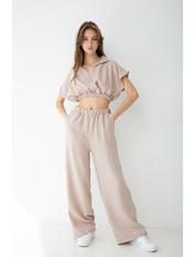 Лляний костюм KT-907809 Світло-бежевий Бежевий S