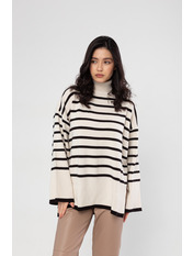 Светр трикотажний прямий з розрізами в смужку KOF-935 Молочний Чорний Молочно-чорний one size