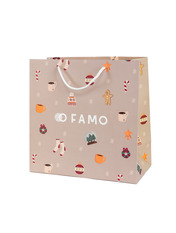 Пакет новорічний бежевий Фамо M (30х30х15)