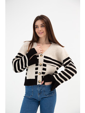 Кардиган в смужку KAR-3714 one size Бежевий Бежево – чорний