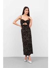 Сукня максі напівприталена PLA-124 M Чорний Чорний + рожеві квіти Чорний + рожеві квіти M