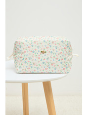 Косметичка вельвет середня  KM-2603 Кольорові квіти Білий
