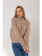 Светр в'язаний прямий з візерунком однотонний KOF-223001 Бежевий one size