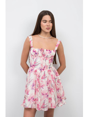 Сукня з віскози напівприталена PLA-107 M Молочний + рожевий Молочний Молочний + рожевий M