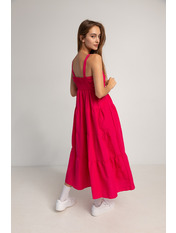 Сукня міді з бавовни вільна без рукавів PLA-80561 Рожевий Фуксія M