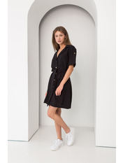 Сукня міні з бавовни з короткими рукавами PLA-12263 Чорний S