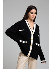 Кардиган трикотажний oversize однотонний KOF-220031 Молочний Чорний Чорно-молочний one size