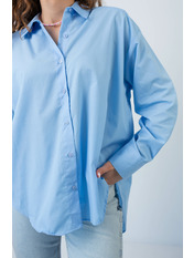 Сорочка з бавовни без кишень однотонна RA-230034 Блакитний. Синій S