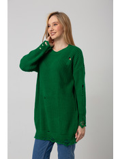 Светр в'язаний прямий рваний однотонний KOF-1171 Зелений one size