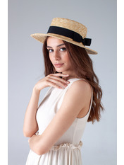 Капелюх канотье SHL-2203F Коричневий Чорний Пісочний+чорний