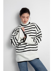 Светр вільний з широкими рукавами в смужку KOF-57411 Білий Чорний one size Біло-чорний