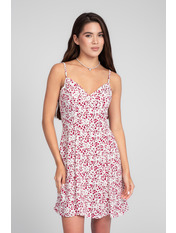 Сукня з віскози напівприталена PLA-135 L Молочний + червоні квіти Молочний Молочний + червоні квіти L