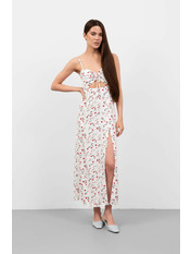 Сукня максі напівприталена PLA-125 XS Молочний Молочний + червоні квіти Молочний + червоні квіти XS