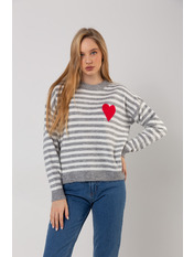 Светр трикотажний прямий з принтом в смужку KOF-223011 Білий Сірий Біло-сірий one size