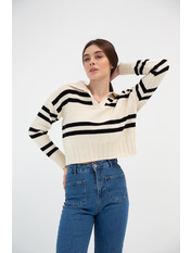 Светр трикотажний вкорочений в смужку KOF-3902 Молочний Чорний Молочно-чорний one size