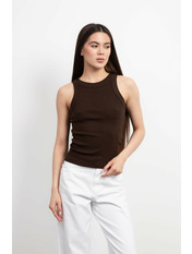 Топ з круглим вирізом в рубчик FUT-1450 L Шоколадний Коричневий Шоколадний L