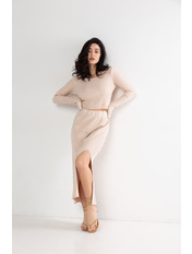 Трикотажний костюм в рубчик KT-01315 Бежевий one size