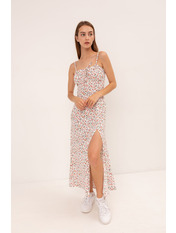 Сукня максі зі штапелю напівприталена без рукавів PLA-3233 Білий M