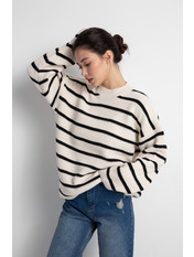 Светр в'язаний в смужку KOF-210092 Молочний Чорний Молочно-чорний one size