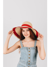 Широкополий капелюх SHL-1904 Пісочний+червоний Бежевий Червоний Коричневий