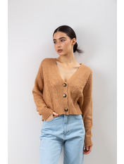 Кардиган в'язаний однотонний KAR-3230 Бежевий Темно-бежевий one size