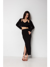 Трикотажний костюм в рубчик KT-01316 Чорний one size