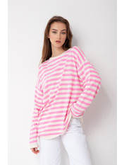 Лонгслів в смужку KOF-13524 Рожевий one size