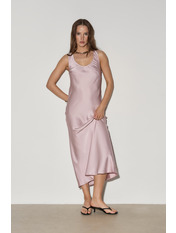 Сукня максі з сатину напівприталена PLA-202 XS/S Пудровий Рожевий Пудровий XS/S