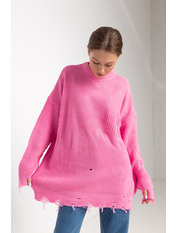 Светр в'язаний рваний KOF-4385 Рожевий one size