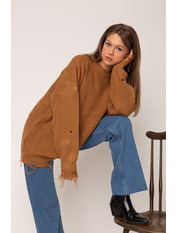 Светр в'язаний рваний KOF-4385 Коричневий one size Кемел