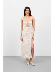 Сукня максі напівприталена PLA-124 M Молочний Молочний + різнобарвні квіти Молочний + різнобарвні квіти M