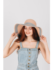 Широкополий капелюх SHL-1904 Пудровий+сірий яя_54-56 Рожевий