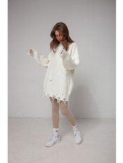 Светр в'язаний рваний KOF-4385 one size Білий